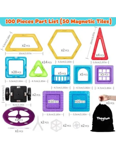 Blocuri Magnetice Theefun 100 Piese, Jucărie 3-8 Ani