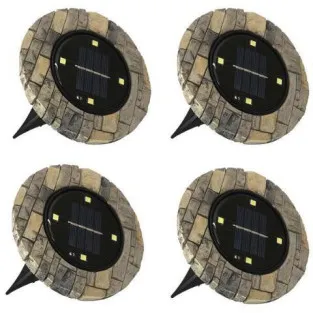 Set 4 lampi solare LED cu aspect de piatra, DISK