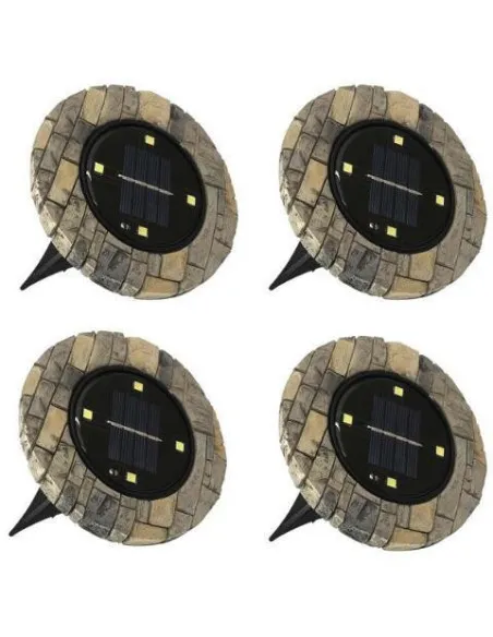 Set 4 lampi solare LED cu aspect de piatra, DISK