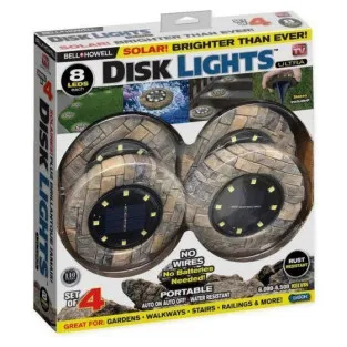 Set 4 lampi solare LED cu aspect de piatra, DISK 2