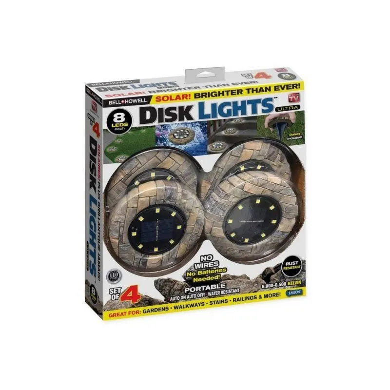 Set 4 lampi solare LED cu aspect de piatra, DISK