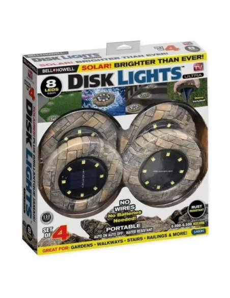 Set 4 lampi solare LED cu aspect de piatra, DISK