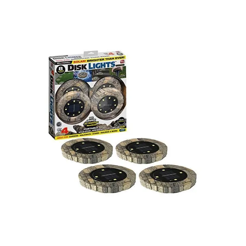 Set 4 lampi solare LED cu aspect de piatra, DISK