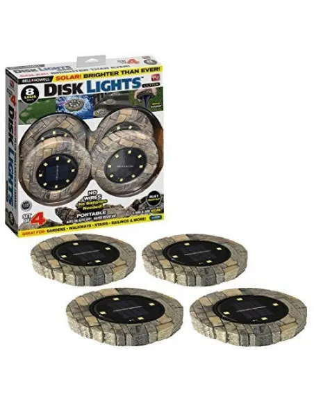 Set 4 lampi solare LED cu aspect de piatra, DISK