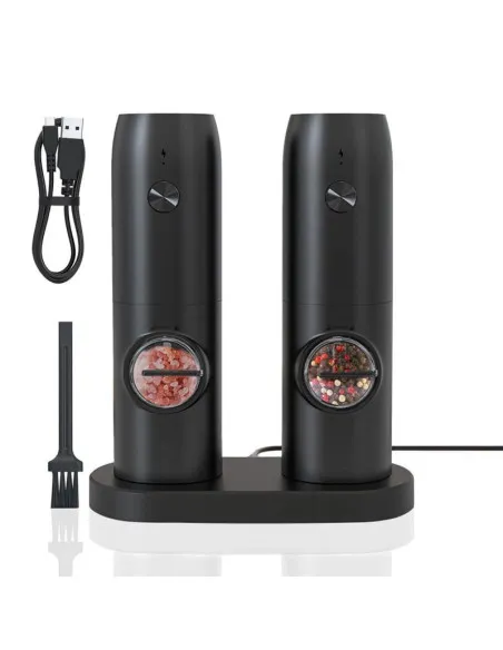 Set 2 rasnite electrice pentru sare si piper, cu baza de incarcare si cablu USB
