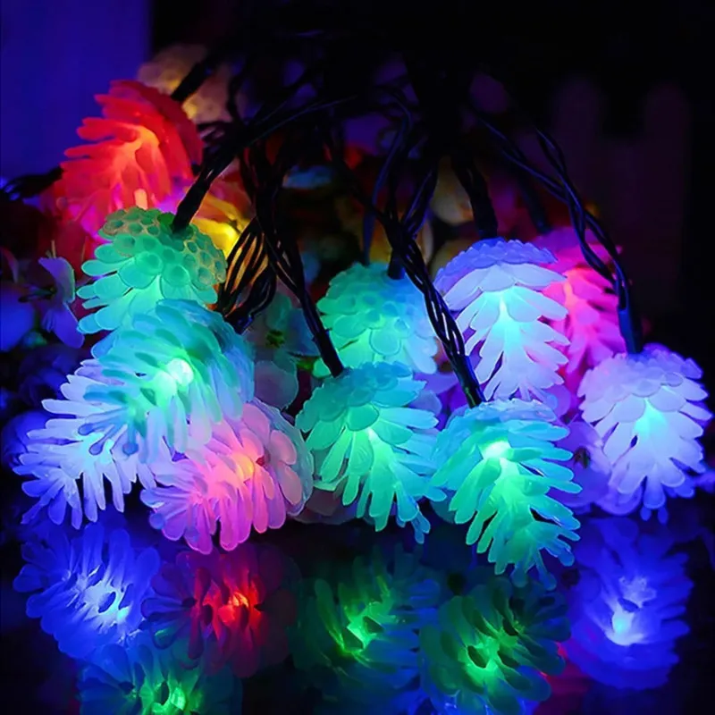 Set 2 x Instalatie solara cu Conuri de brad, 50 LED-uri, multicolor, 8 jocuri de lumini, 5m