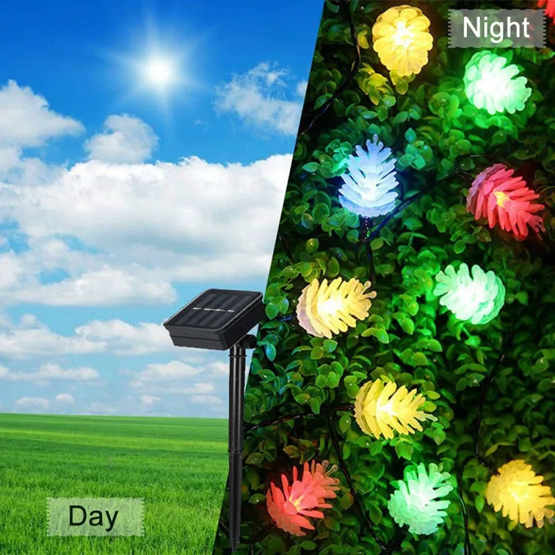 Set 2 x Instalatie solara cu Conuri de brad, 50 LED-uri, multicolor, 8 jocuri de lumini, 5m
