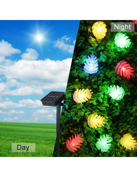 Set 2 x Instalatie solara cu Conuri de brad, 50 LED-uri, multicolor, 8 jocuri de lumini, 5m