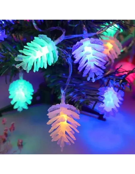 Set 2 x Instalatie solara cu Conuri de brad, 50 LED-uri, multicolor, 8 jocuri de lumini, 5m