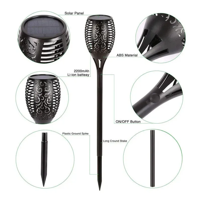 Set 4x lampa solara tip torta cu efect de flacara falsa, 51cm, rezistente la intemperii, IP65