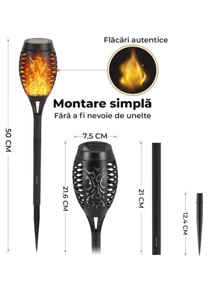 Set 4x lampa solara tip torta cu efect de flacara falsa, 51cm, rezistente la intemperii, IP65
