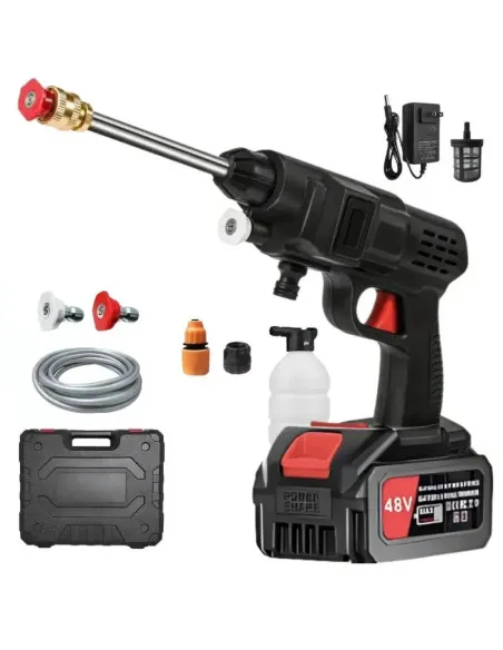 Pistol de spalat cu presiune, 8L/min, cu acumulator de 48Vf, trusa plastic