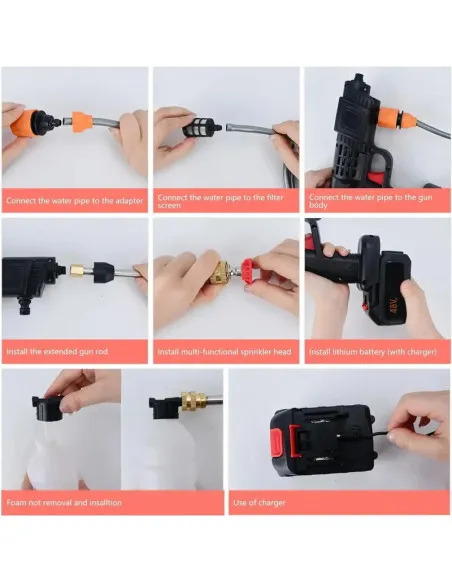 Pistol de spalat cu presiune, 8L/min, cu acumulator de 48Vf, trusa plastic