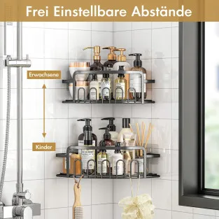 Set 2 rafturi organizatoare de colt, cu suport autoadeziv, fara gaurire, pentru baie sau bucatarie