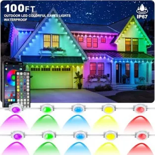 Lumini Permanente Exterior INZIDOL RGB, 100FT (30m), IP67, Control App/Telecomandă