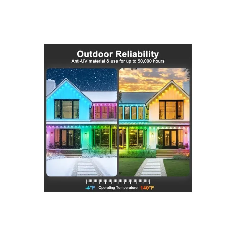 Lumini Permanente Exterior INZIDOL RGB, 100FT (30m), IP67, Control App/Telecomandă