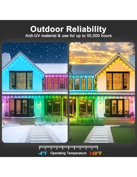 Lumini Permanente Exterior INZIDOL RGB, 100FT (30m), IP67, Control App/Telecomandă