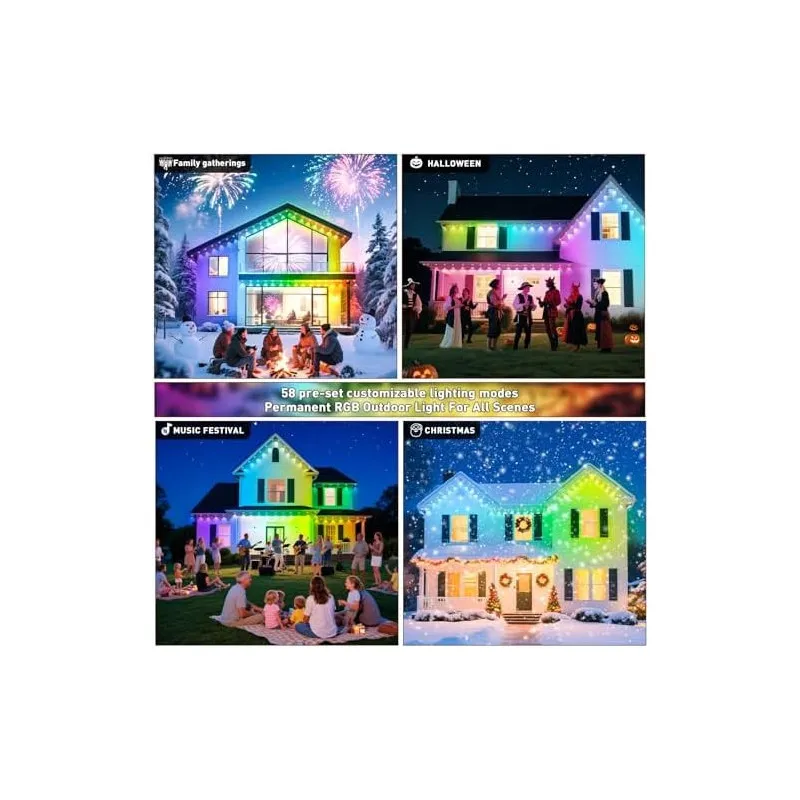 Lumini Permanente Exterior INZIDOL RGB, 100FT (30m), IP67, Control App/Telecomandă