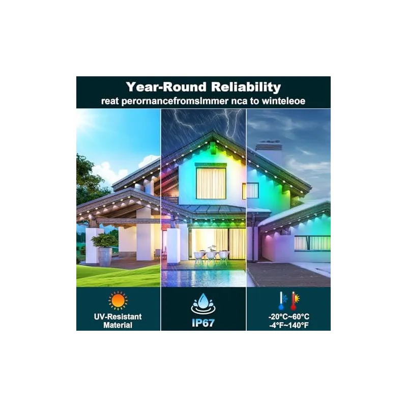 Lumini Permanente Exterior INZIDOL RGB, 100FT (30m), IP67, Control App/Telecomandă