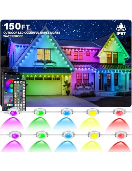 Lumini Permanente Exterior INZIDOL RGB, 100FT (30m), IP67, Control App/Telecomandă