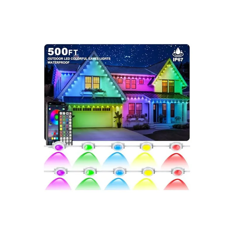 Lumini Permanente Exterior INZIDOL RGB, 100FT (30m), IP67, Control App/Telecomandă