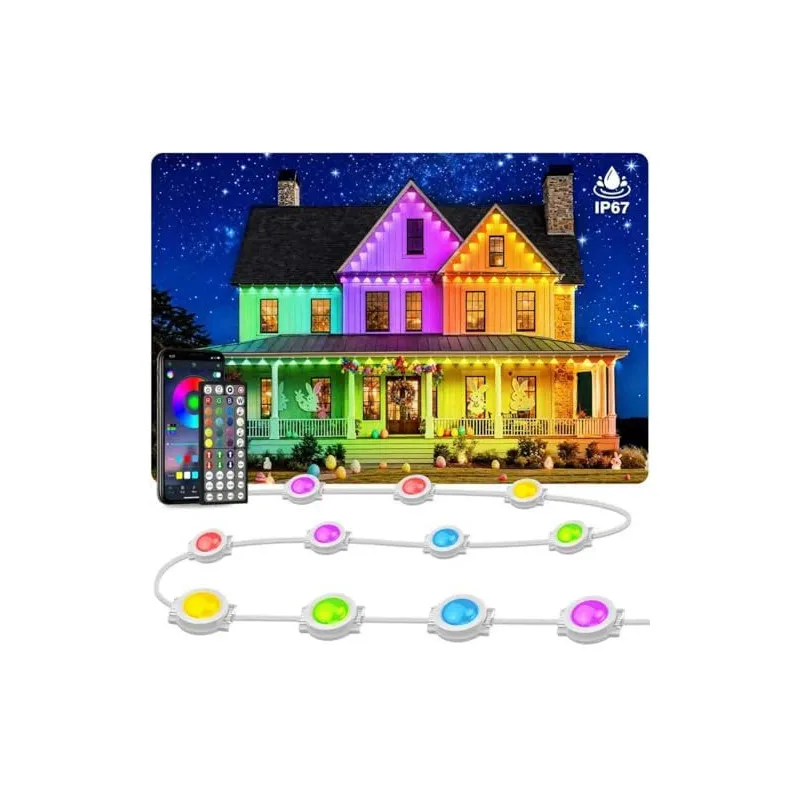 Lumini Permanente Exterior INZIDOL RGB, 100FT (30m), IP67, Control App/Telecomandă