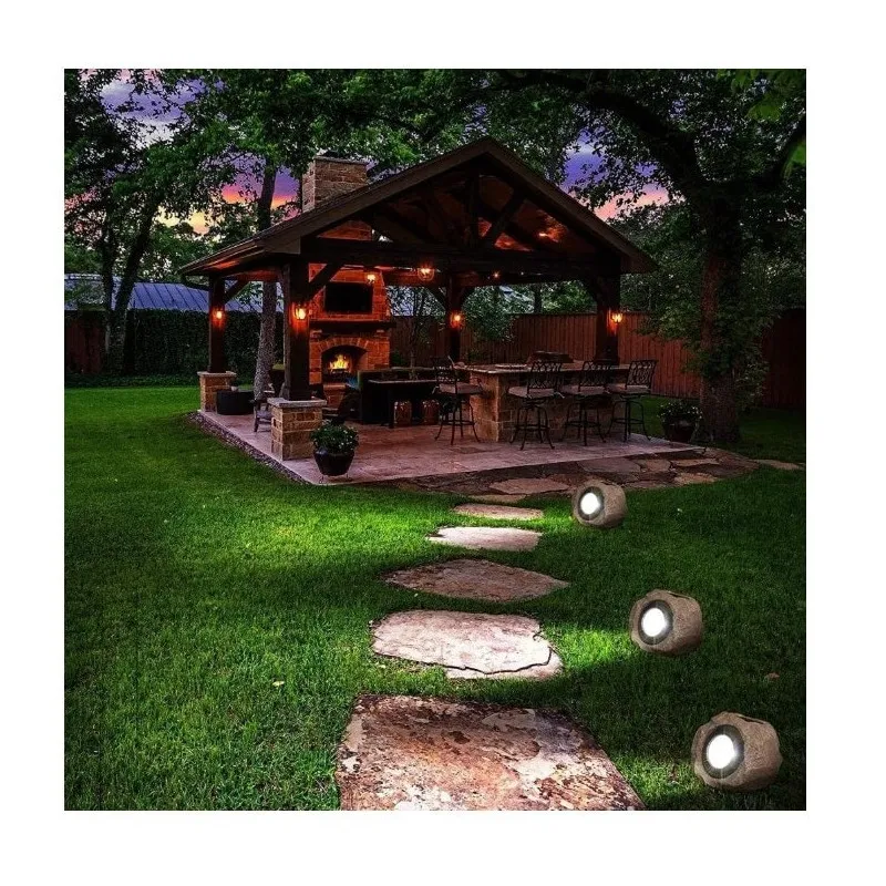 Set 2 Lămpi Solare Decorative cu Aspect de Piatră, LED, Senzor Lumină