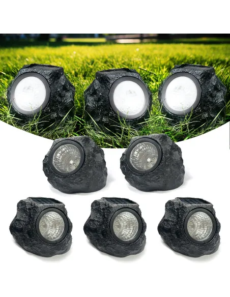 Set 2 Lămpi Solare Decorative cu Aspect de Piatră, LED, Senzor Lumină