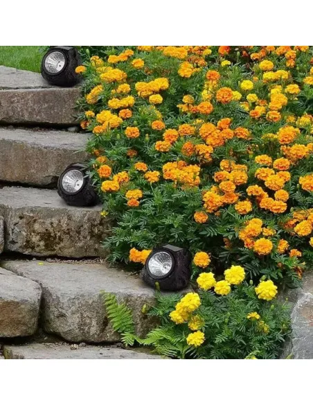 Set 2 Lămpi Solare Decorative cu Aspect de Piatră, LED, Senzor Lumină