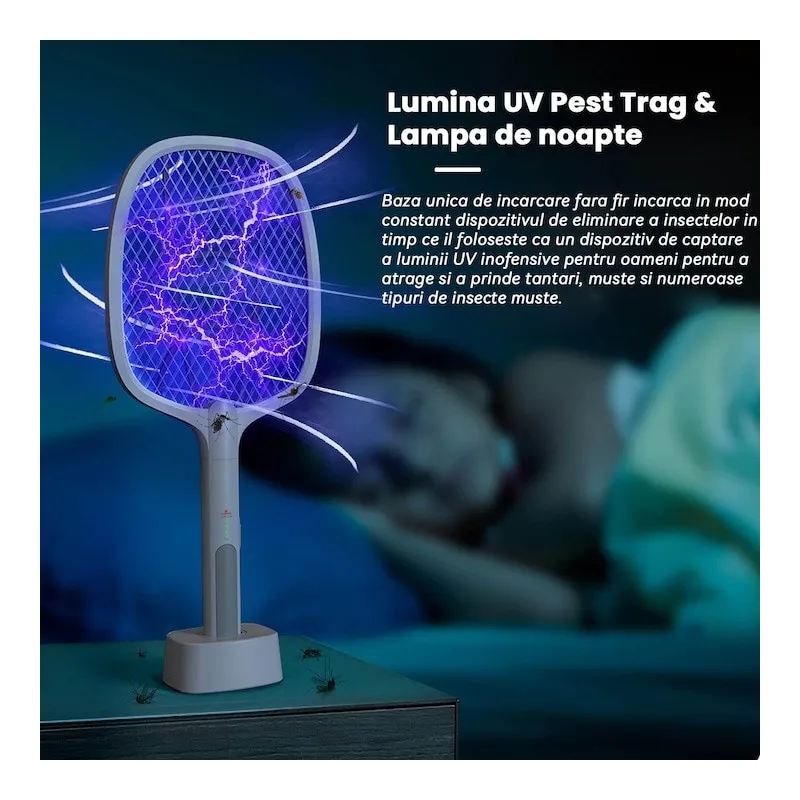 Paletă Electrică Anti-Insecte Reîncărcabilă USB, 3000V, 1200mAh