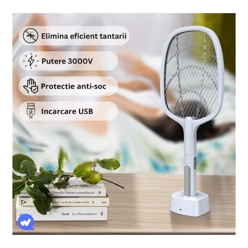 Paletă Electrică Anti-Insecte Reîncărcabilă USB, 3000V, 1200mAh
