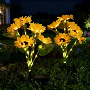 Set 2 Lămpi Solare LED Floarea Soarelui, 6 Flori, 70 cm, IP65
