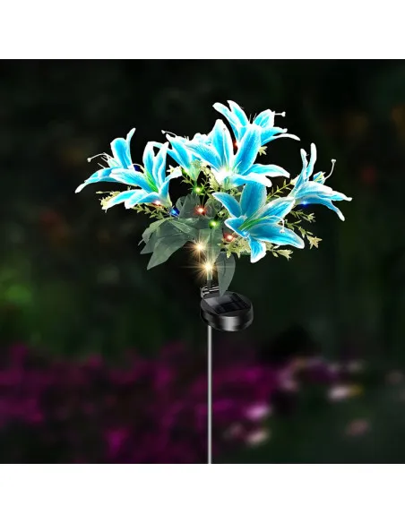Set 2 Lămpi Solare LED Crini Albaștri, 70 cm, IP65, Panou Solar 2V