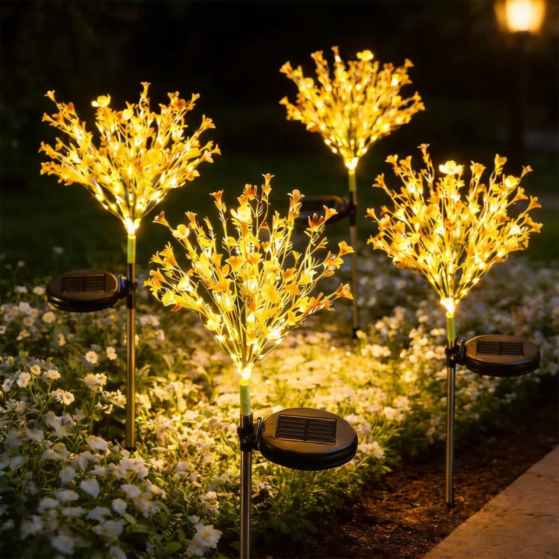 Set 2 Lămpi Solare LED Flori de Rapiță, IP66, Înălțime 75 cm