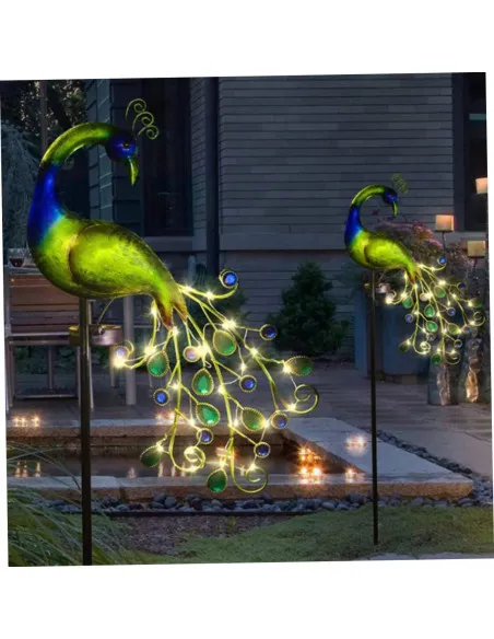 Lampă Solară Decorativă Model Păun, LED Alb Cald, 33x43x111 cm