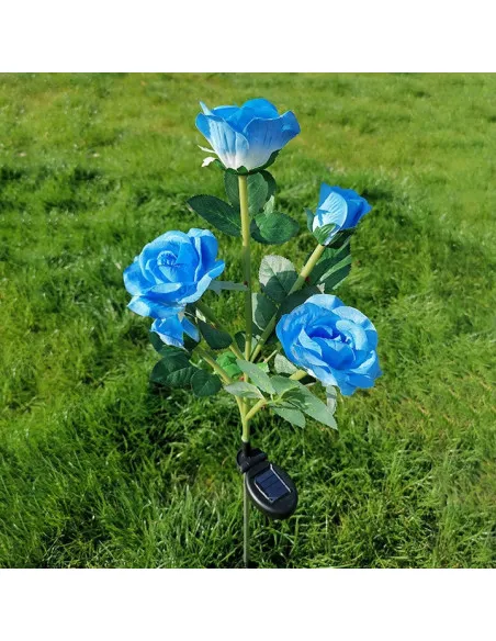Set 2 Lampi solare de gradina, trandafiri artificiali, 71cm, albastru