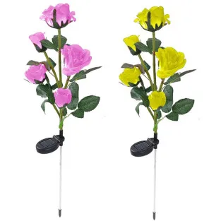 Set 2 Lampi solare de gradina, trandafiri artificiali, 71cm, Galben