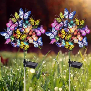 Set 2x lampa solara decorativa Fluturi, Led, multicolor, IP66, 70cm