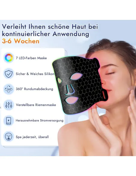 Mască LED Facială 7 Culori, 270 LED-uri, Reîncărcabilă, Anti-Îmbătrânire
