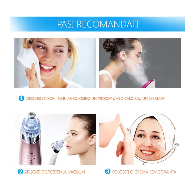 Aspirator Vacuum Facial Cleanser pentru Curățarea Tenului, Cosuri, Puncte Negre, Pori și Acnee