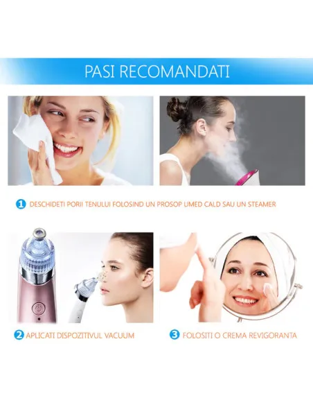 Aspirator Vacuum Facial Cleanser pentru Curățarea Tenului, Cosuri, Puncte Negre, Pori și Acnee
