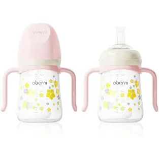 Cană cu pai cu greutate Oberni, 300ml, roz, set 2 bucăți, 6+ luni