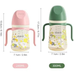 Cană cu pai cu greutate Oberni, 300ml, roz, set 2 bucăți, 6+ luni 2