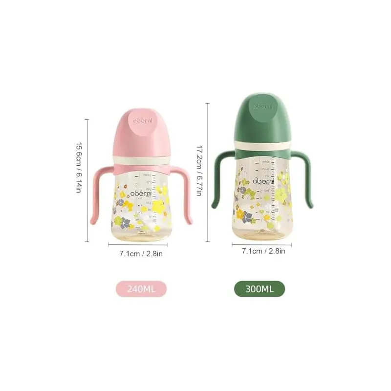 Cană cu pai cu greutate Oberni, 300ml, roz, set 2 bucăți, 6+ luni
