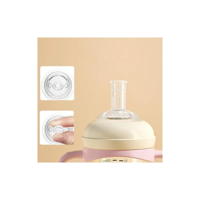 Cană cu pai cu greutate Oberni, 300ml, roz, set 2 bucăți, 6+ luni