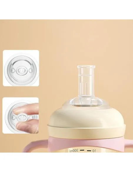 Cană cu pai cu greutate Oberni, 300ml, roz, set 2 bucăți, 6+ luni