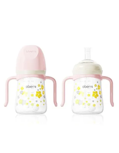 Cană cu pai cu greutate Oberni, 300ml, roz, set 2 bucăți, 6+ luni