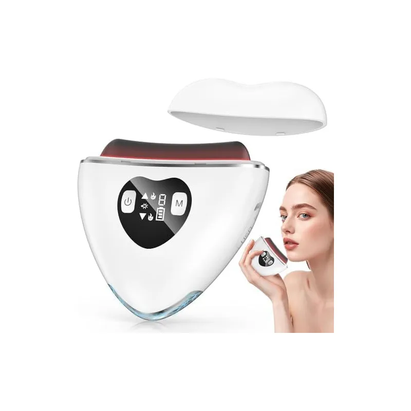 Masaj Facial Electric Gua Sha KIMTAR, EMS cu Încălzire și Vibrații, Piatră Bian Naturală