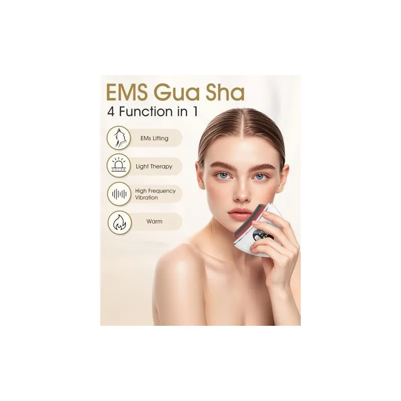 Masaj Facial Electric Gua Sha KIMTAR, EMS cu Încălzire și Vibrații, Piatră Bian Naturală