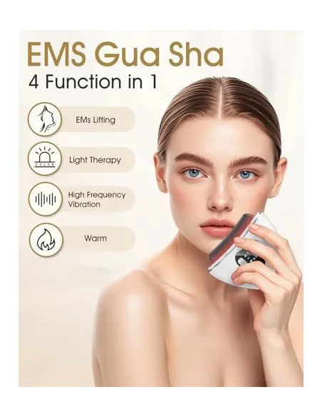 Masaj Facial Electric Gua Sha KIMTAR, EMS cu Încălzire și Vibrații, Piatră Bian Naturală